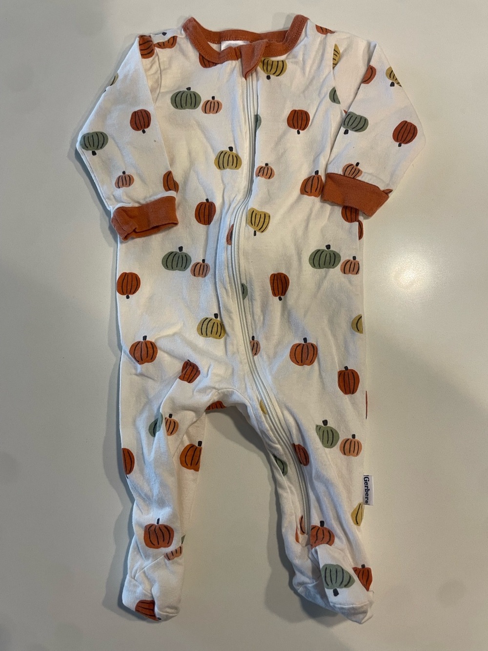 Gerber 0-3m Cotton Sleep Footies Zip Long Sleeve Pajamas Fall Pumpkins Unisex